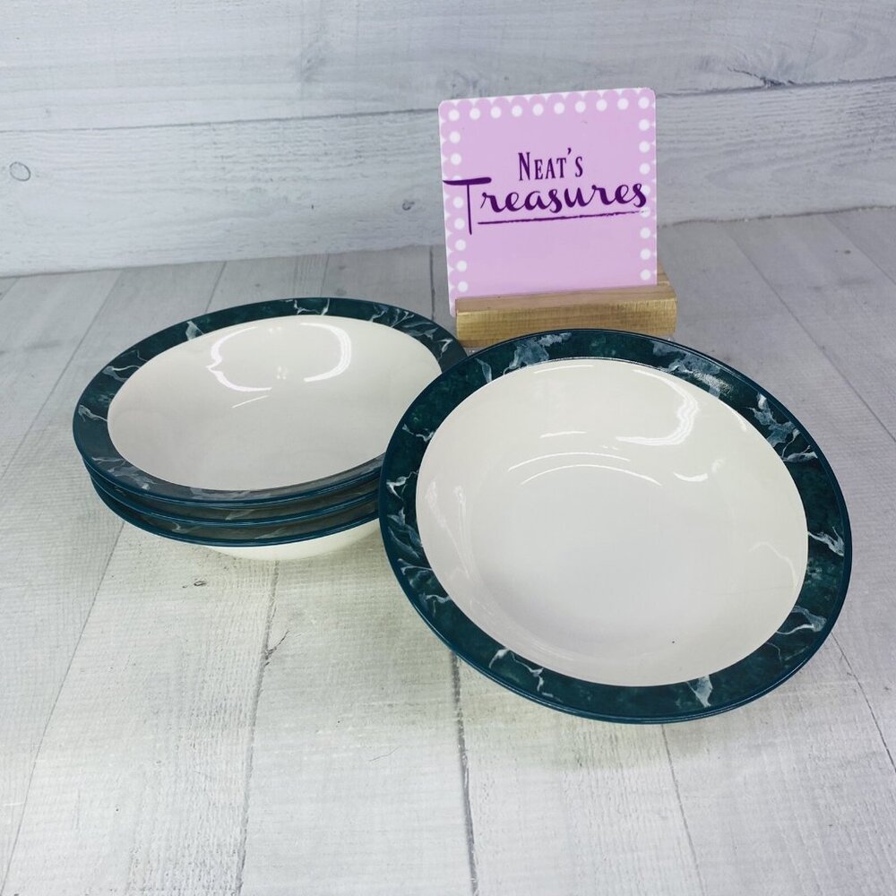1991 Newcor ATLANTA 7118 Green Marble Effect Stoneware Soup Cereal Bowls Set 4